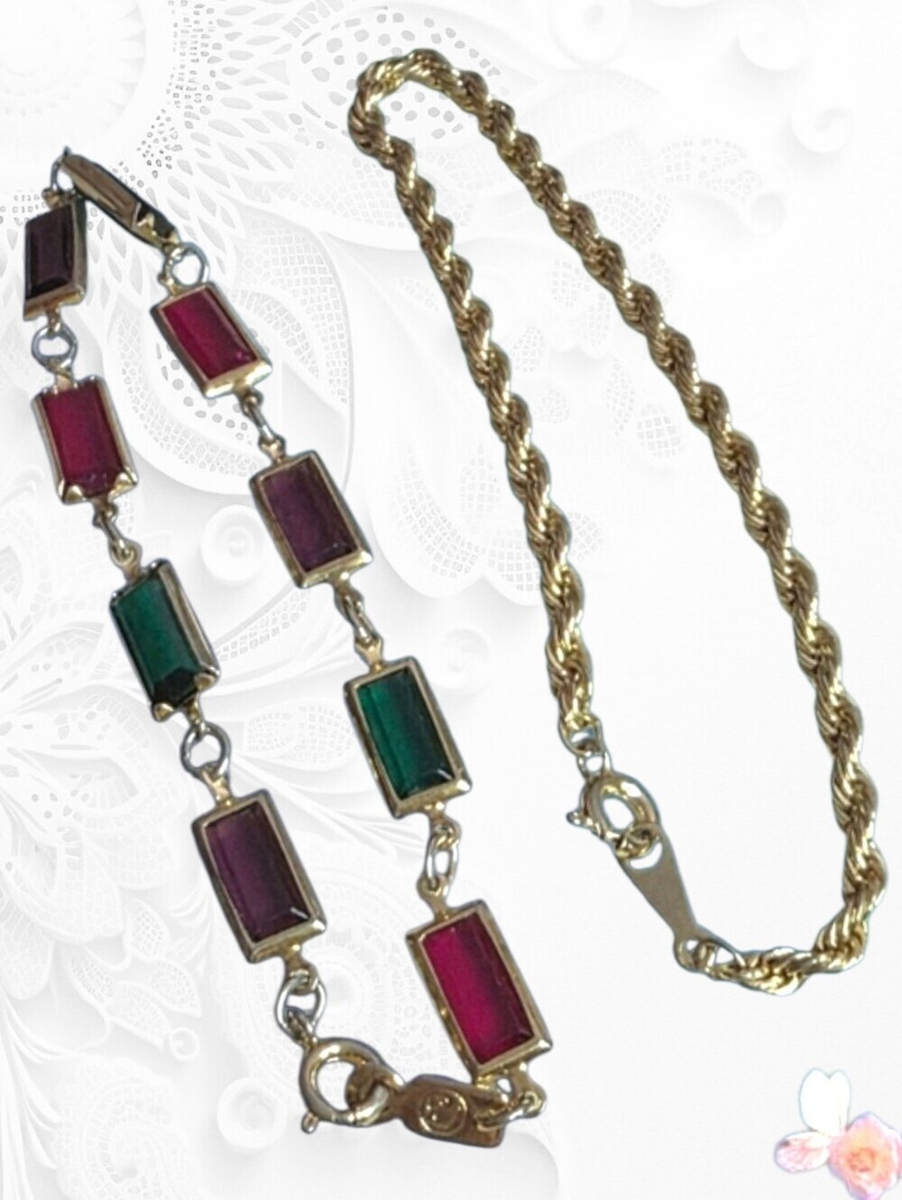 Vintage Swarovski Crystal Bracelet Gold Tone Red Green Purple Set